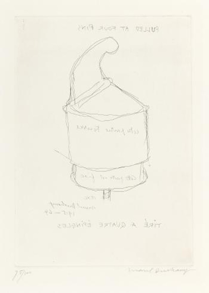 Pulled at four pins by Marcel Duchamp