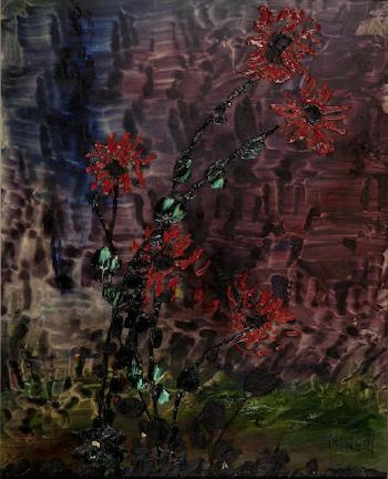 Red Flowers on Purple Background by Thanos Tsingos