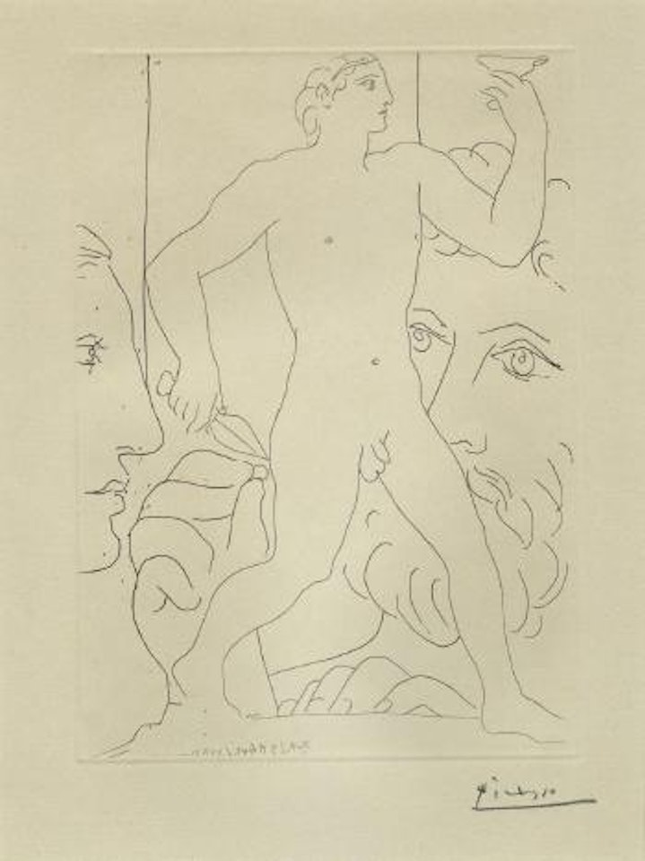 Marie Thérèse, Sculpteur au travail et sculpture representant un athléte grec by Pablo Picasso