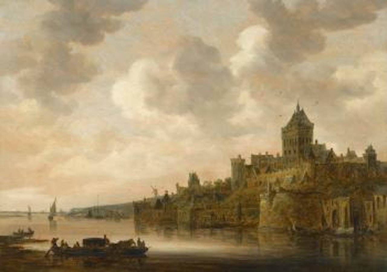 The Valkhof at Nijmegen, with A Coach on A Ferry on the River Waal by Jan van Goyen