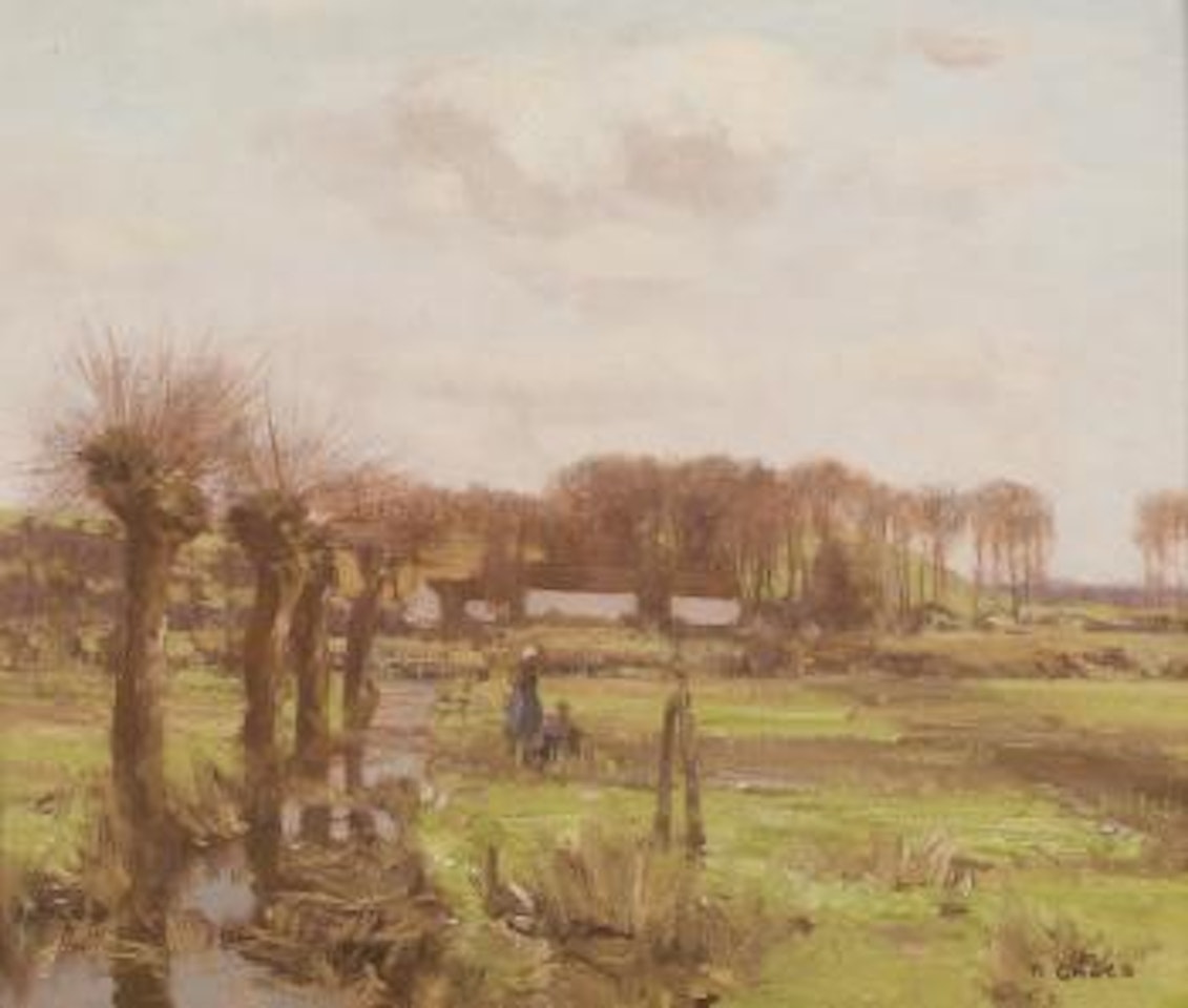 Figures in a Polder landscape by David Gauld