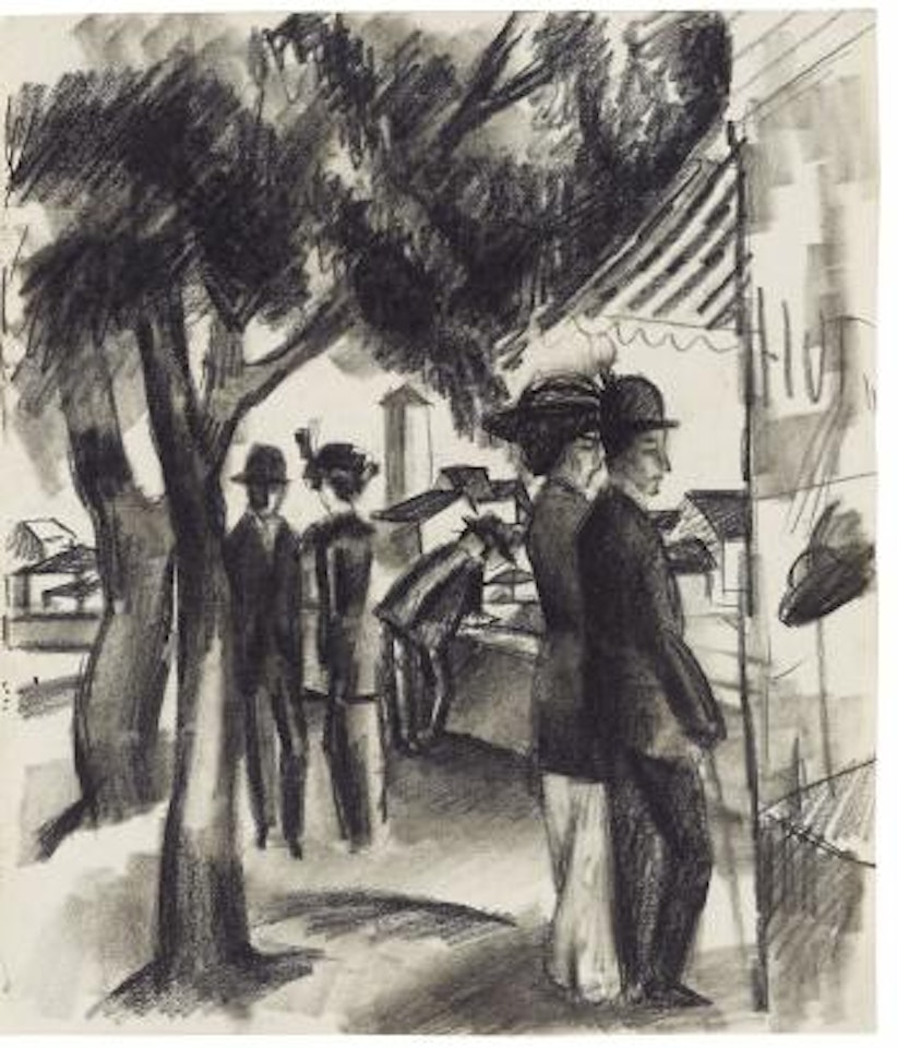 Spaziergänger unter Bäumen by August Macke