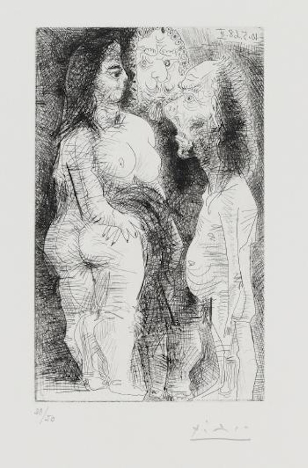 Grosse courtisane, avec un viellard et un spectateur by Pablo Picasso