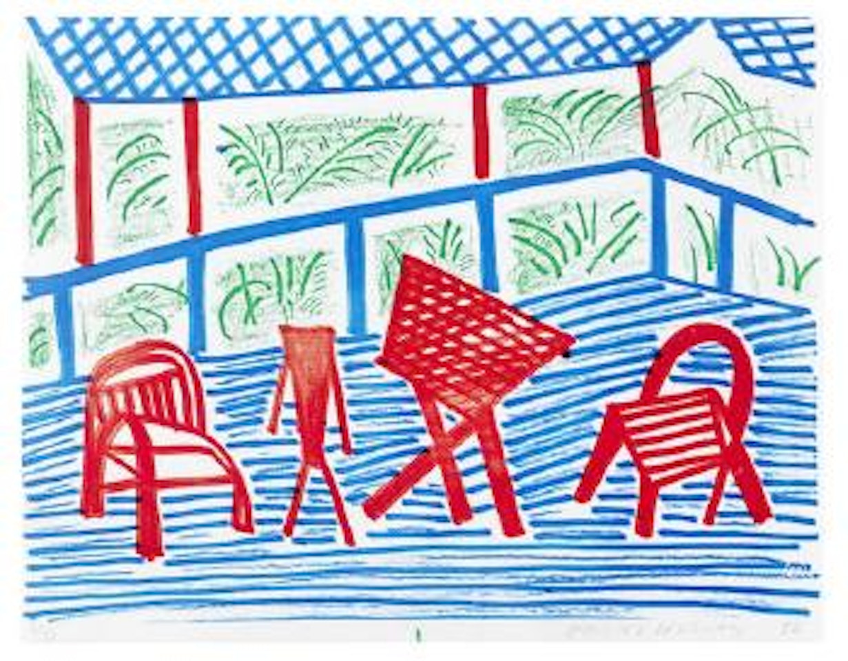 Two Red Chairs and Table, March 1986 (MCA Tokyo 316) by David Hockney