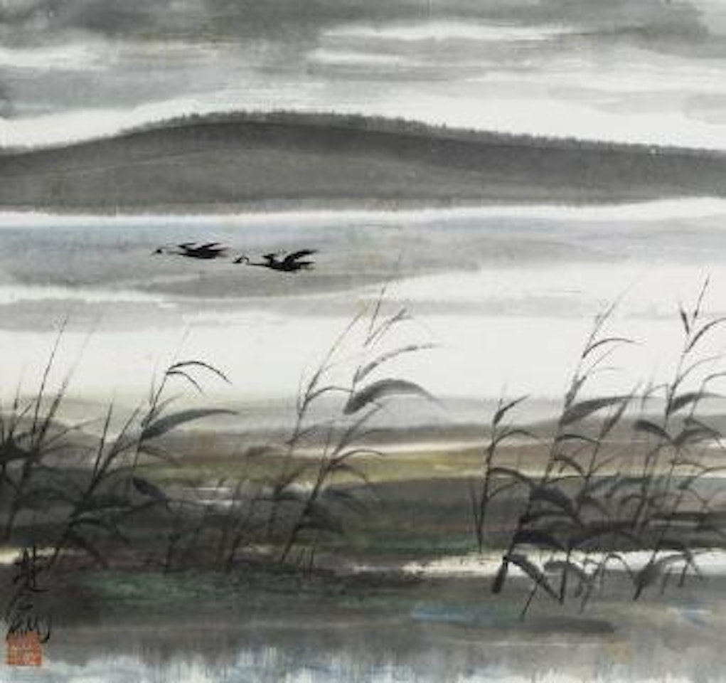 Wild Geese Above Reeds by Lin Fengmian