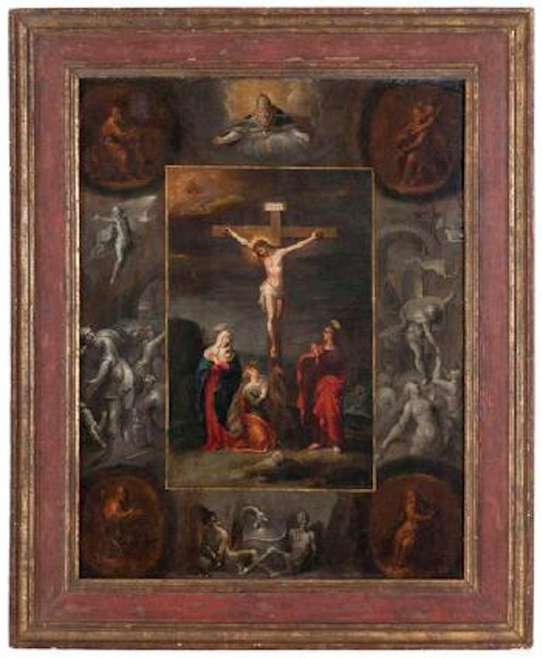 Golgotha scene with the apostle John, Mary and Mary Magdalene in the center by Frans Francken II