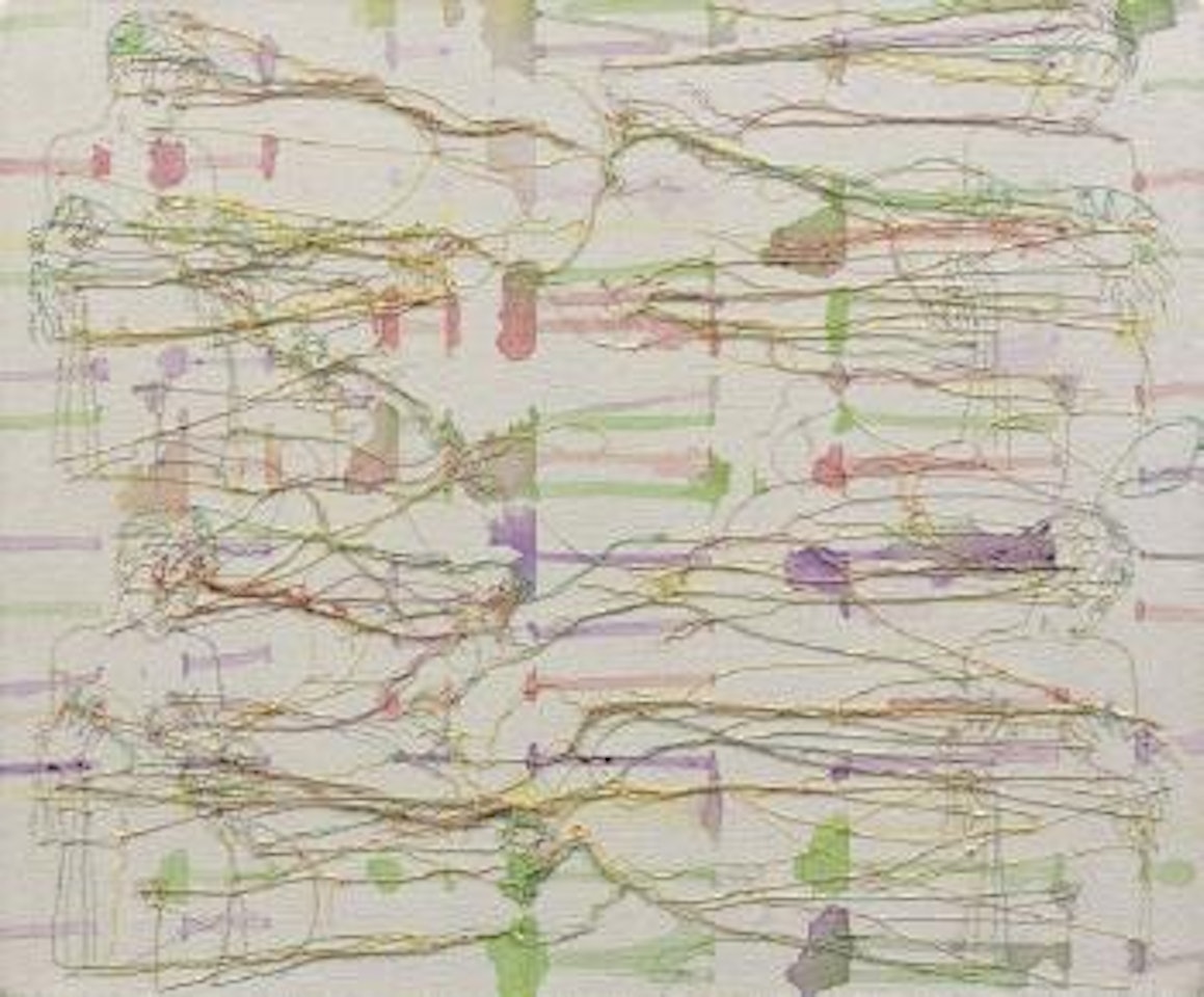 Pastel drips with four figures by Ghada Amer