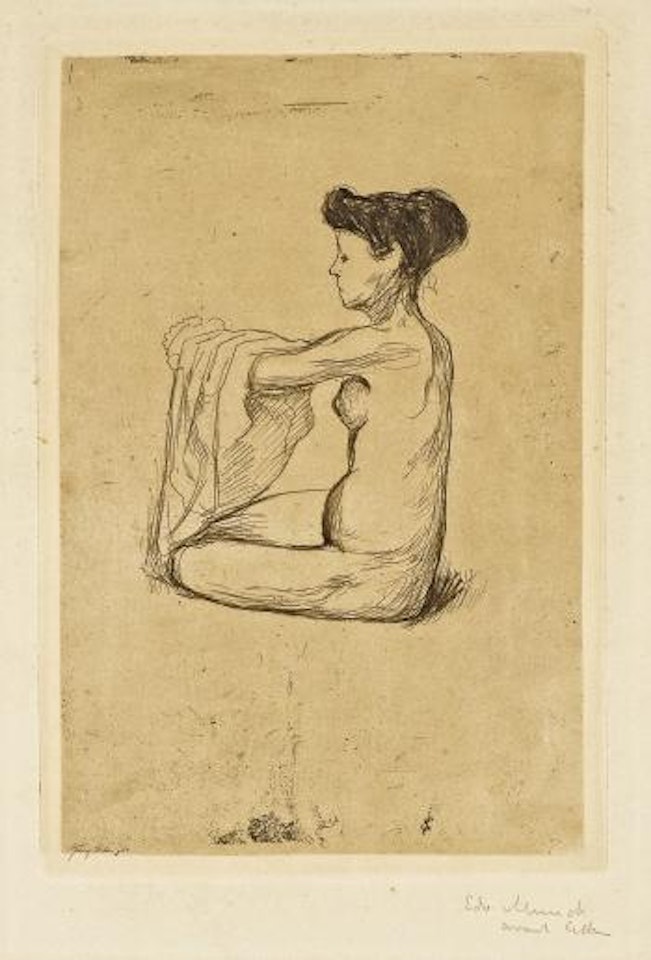 Kvinne som tar linnetet på by Edvard Munch