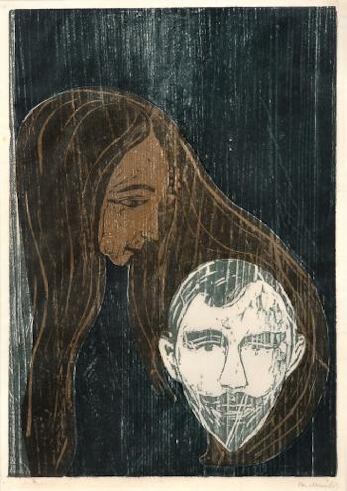 Mannshode i kvinnehår by Edvard Munch