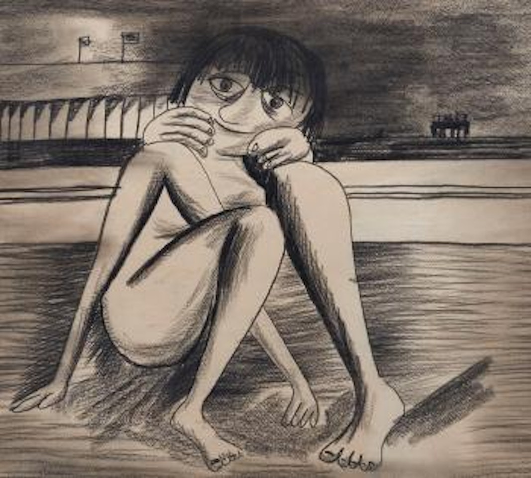 Seated woman on beach by Charles Blackman