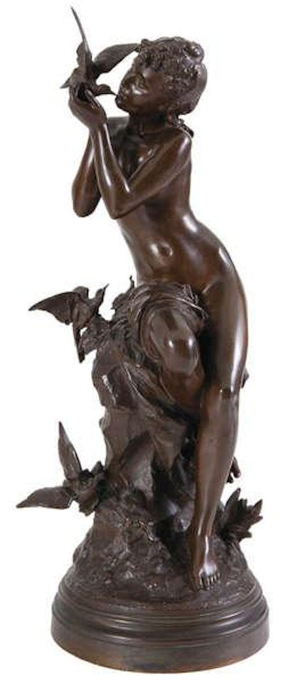 Half nude on a rock with three swallows by Mathurin Moreau