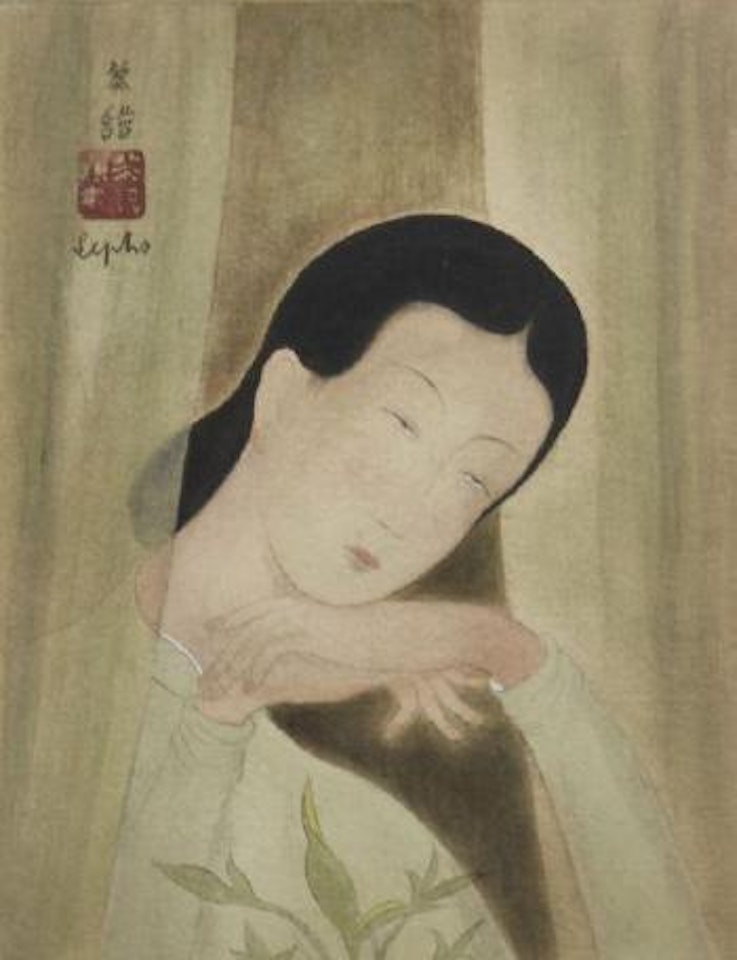 Femme entrouvrant un rideau by Le Pho