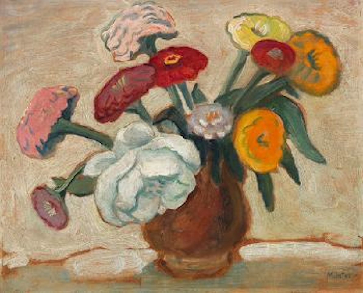 Zinnien und Weiße Rose by Gabriele Münter