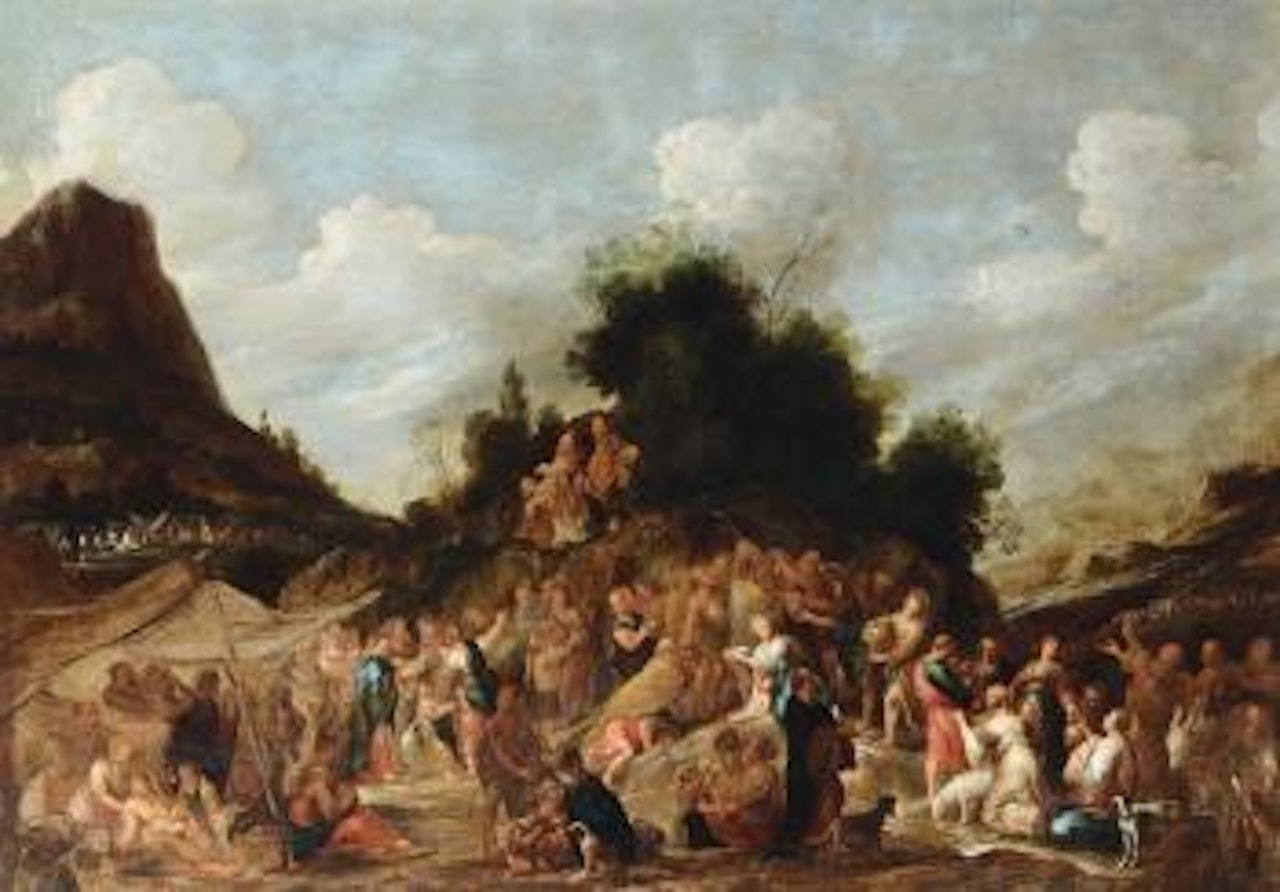 Mosè Fa Scaturire l'Acqua dalla Roccia by Cornelis de Wael