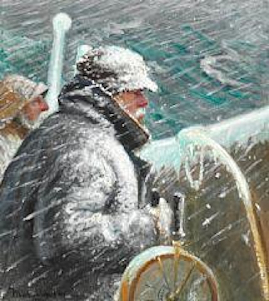 Kaptajn Hart ved Rattet i Snestorm.  Captain Hart at the helm in a snowstorm by Michael Ancher