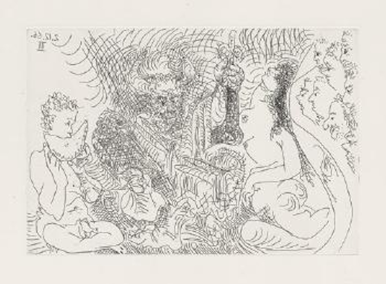 Au ThÃ©atre: Le cocu en Zeus, avec son aigle, une femme et un mangeur de pastÃ¨que by Pablo Picasso