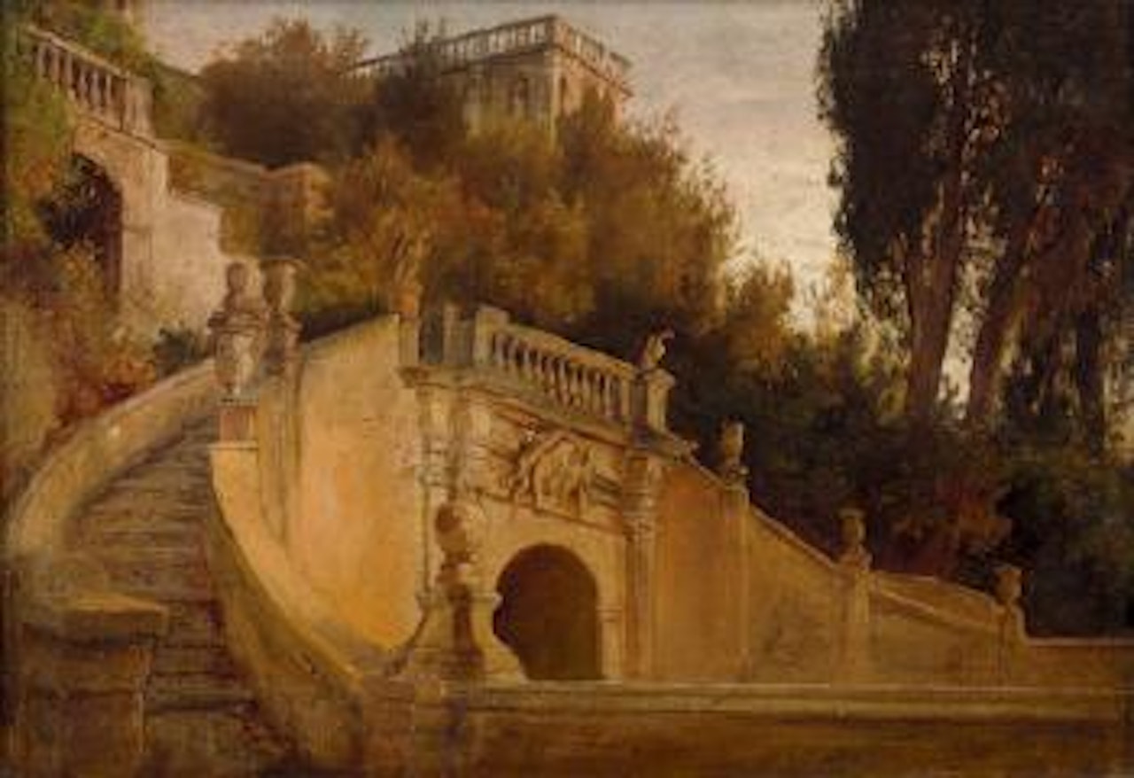 Brunnenanlage im Park der Villa d'Este in Tivoli by Oswald Achenbach