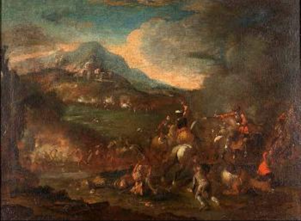 Coppia di dipinti raffiguranti battaglie by Neapolitan School