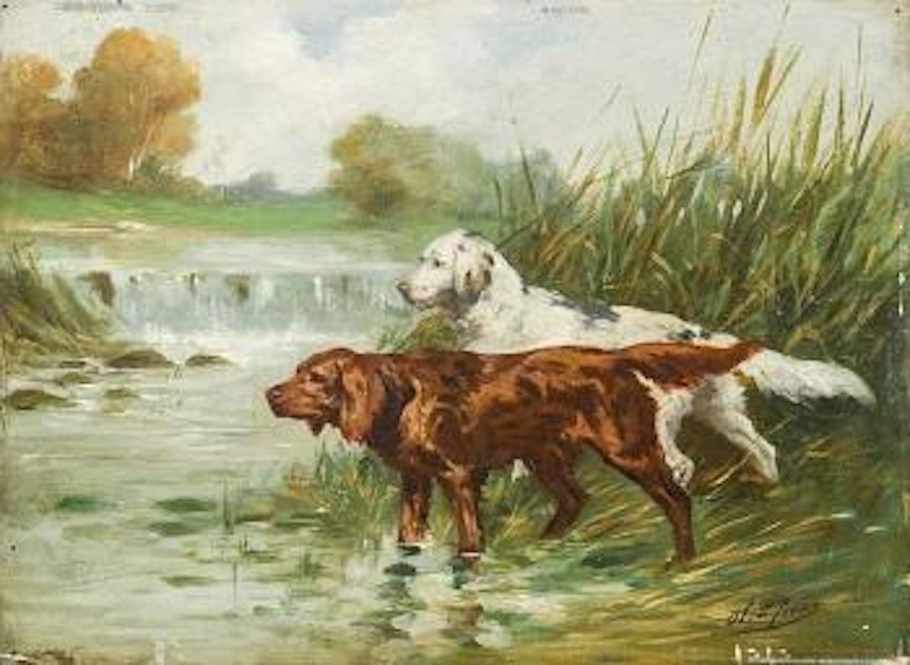 Deux chiens de chasse au bord de l’eau by Olivier de Penne