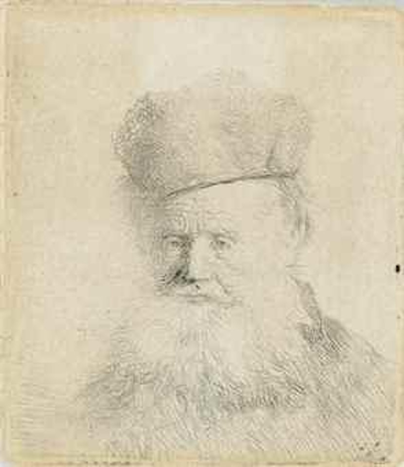 Bust of an Old Man with a Fur Cap and Flowing Beard, nearly full Face by Attributed to Rembrandt Harmensz van Rijn