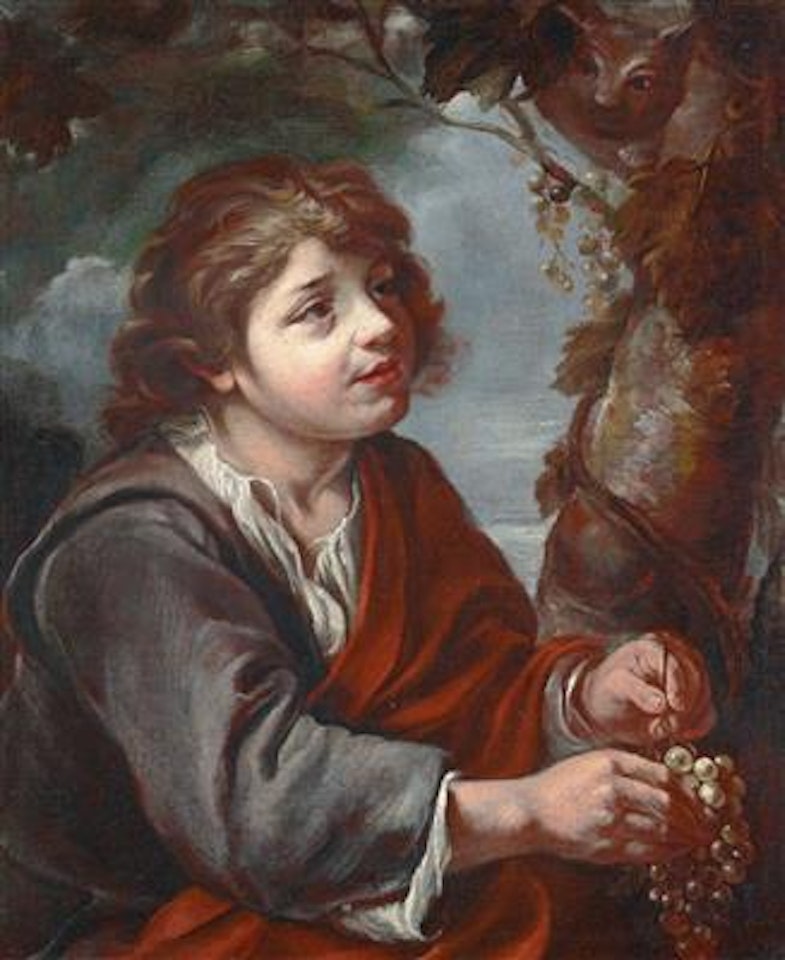 A boy with grapes by Roman School