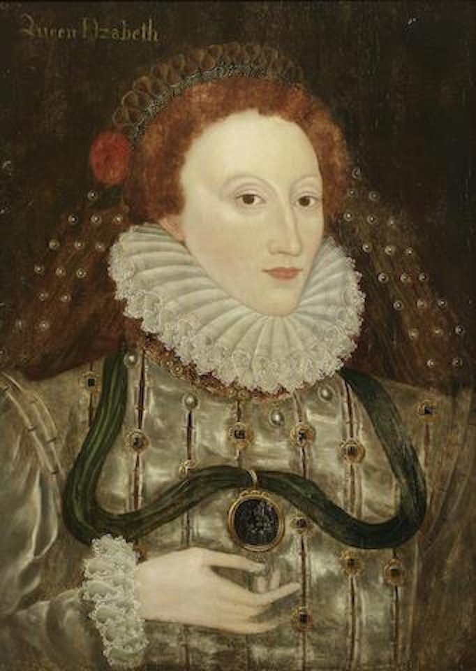 Portrait of Queen Elizabeth I, half-length, holding a medallion by English School