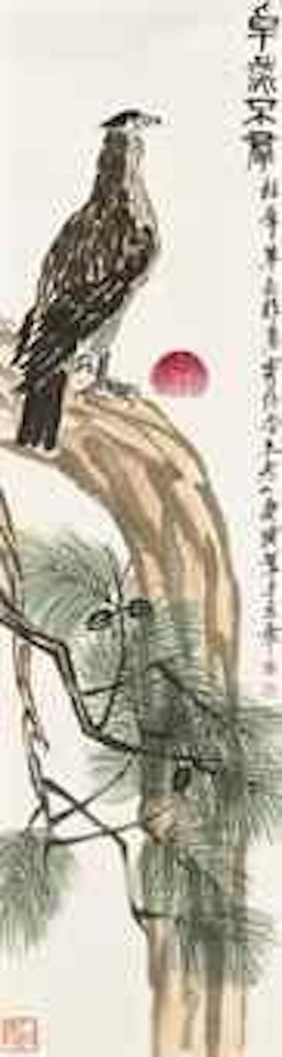 Eagle and pine at sunrise by Qi Baishi