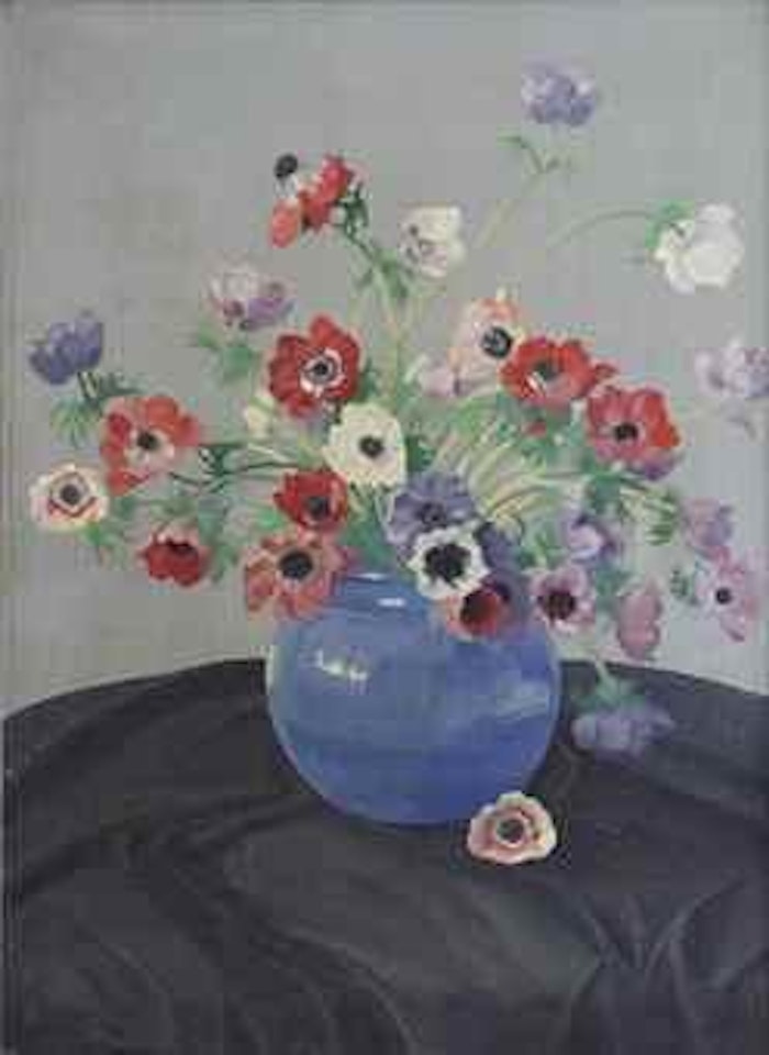 Anemones in a blue vase by Dirk Smoorenberg