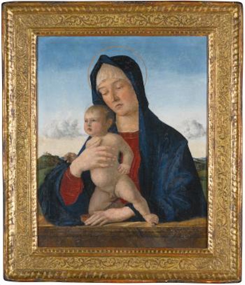 The Madonna and Child, half-length, against a parapet, with a landscape behind by Giovanni Bellini
