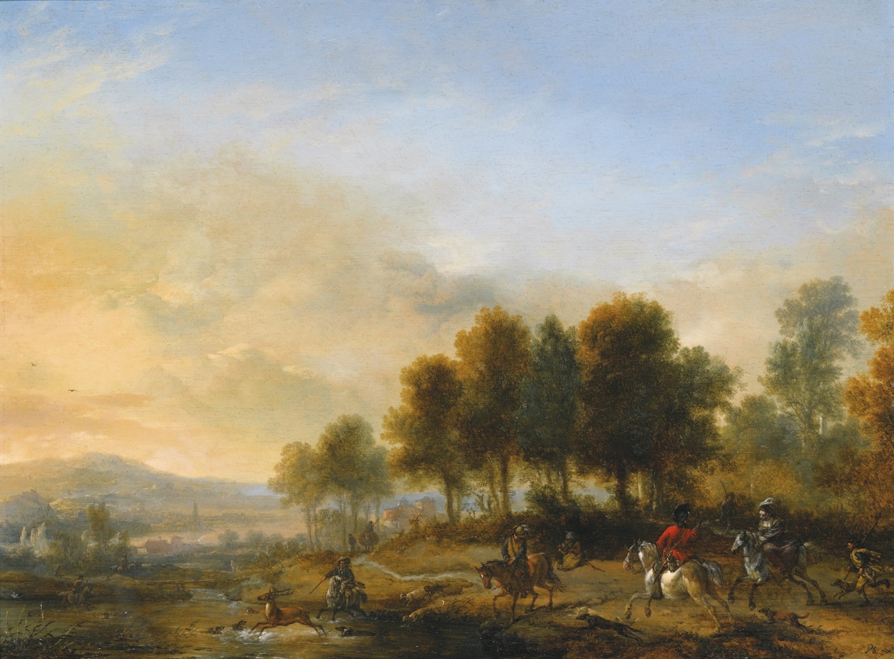 LANDSCAPE WITH A STAG HUNT by Philips Wouwerman