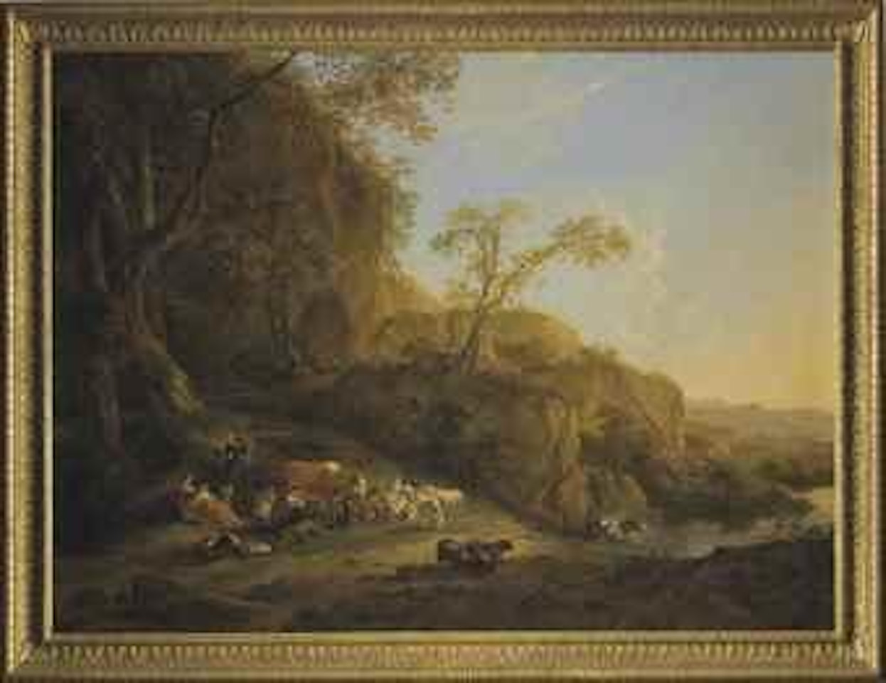 An Italianate landscape with shepherds and shepherdesses resting on a path by Nicolaes Pietersz Berchem
