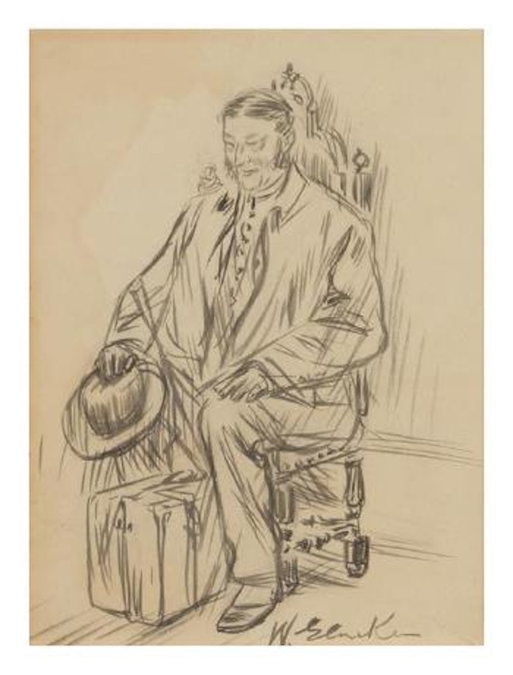 Seated man with hat and suitcase by William Glackens