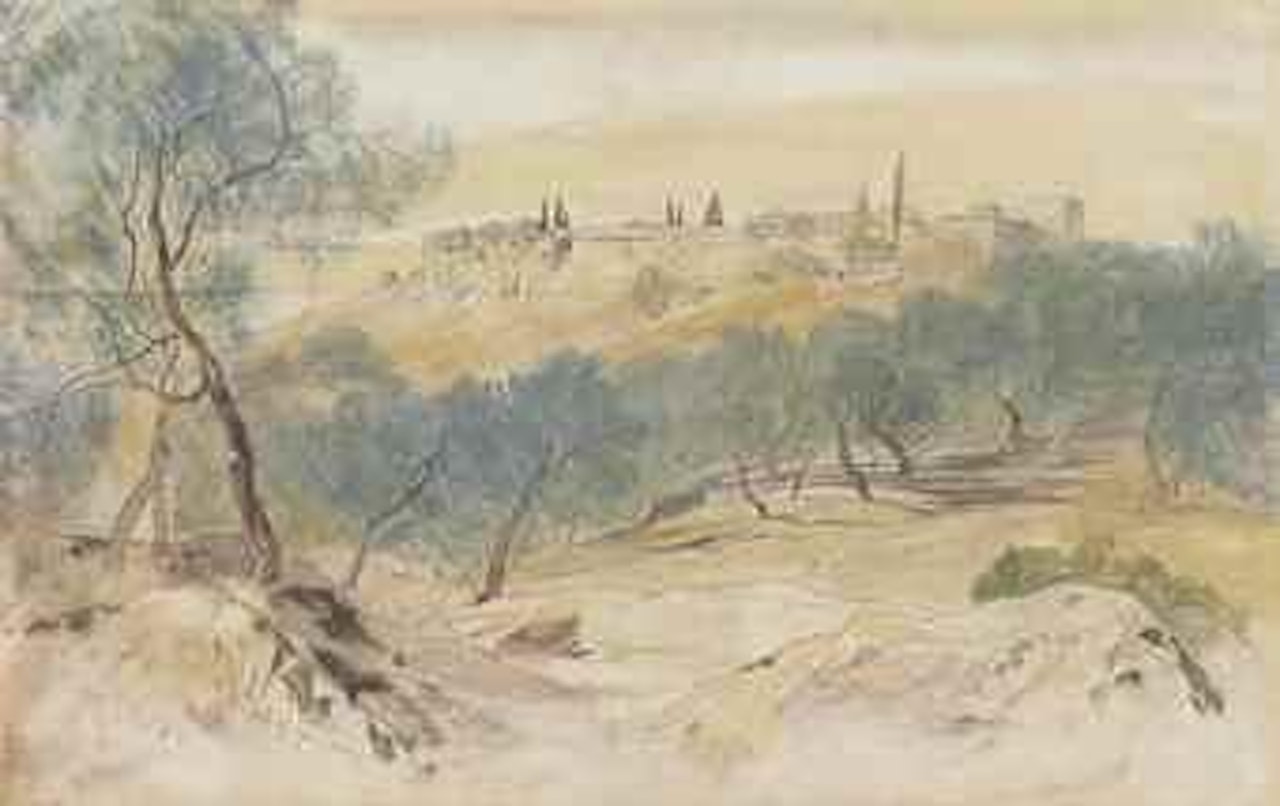 A coastal village, from an olive grove by Edward Lear