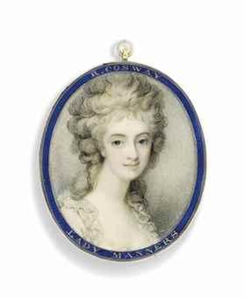 A young lady called Lady Manners, in white dress, powdered curling hair by Richard Cosway