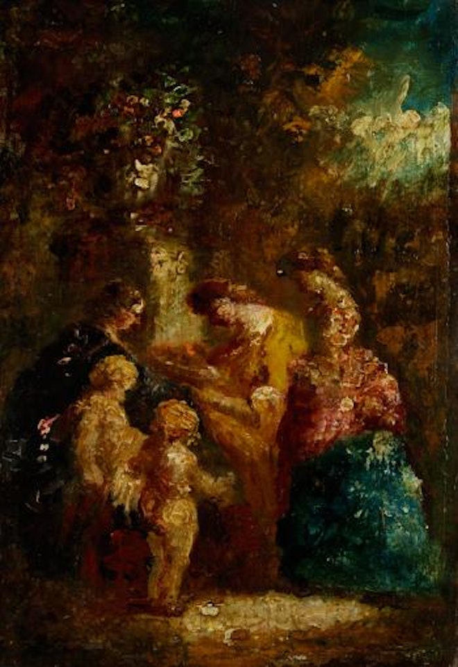 Figurengruppe mit kindern unter bäumen by Adolphe Monticelli