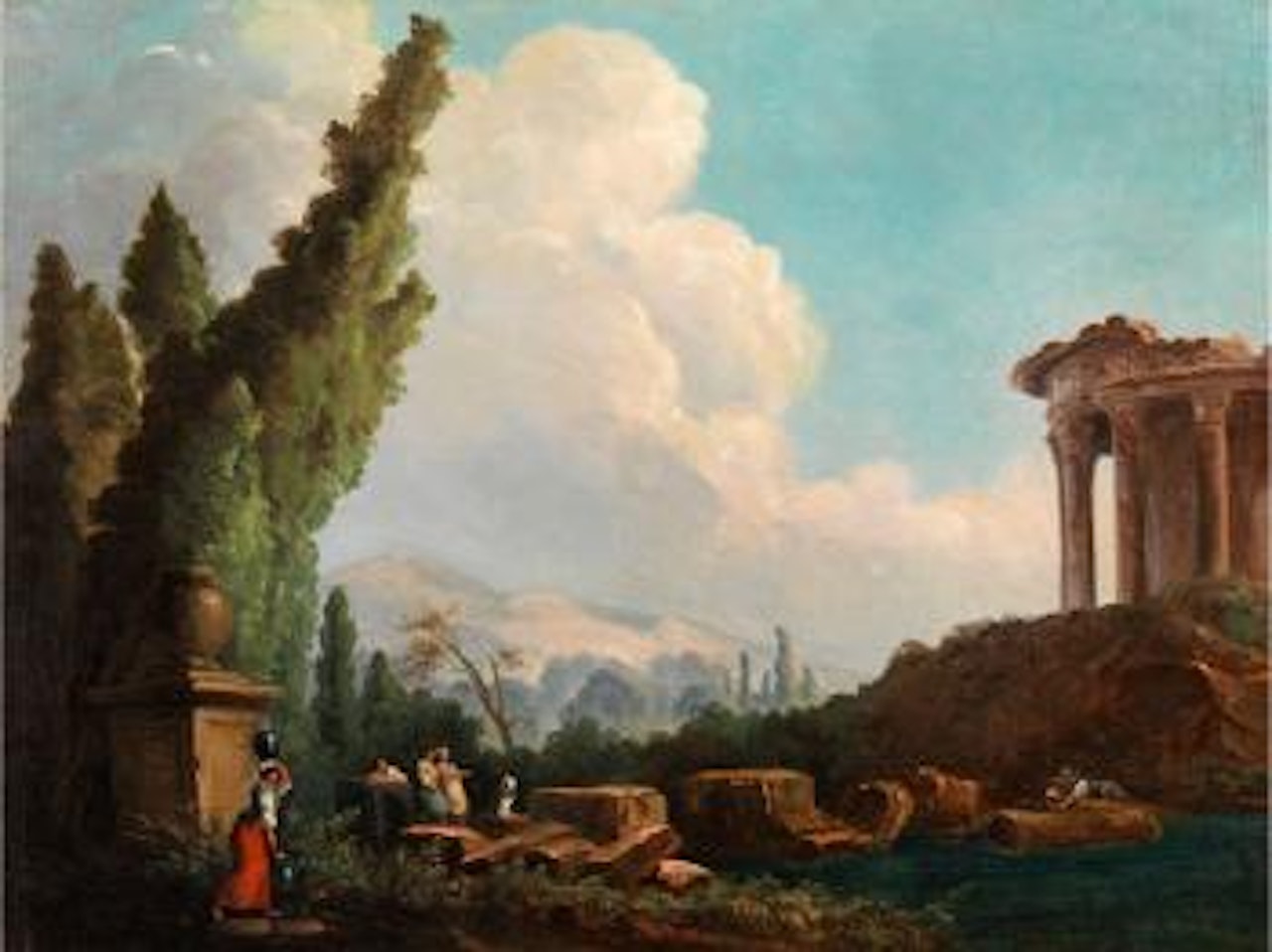 Landschaft mit ruinen und figurenstaffage by Hubert Robert