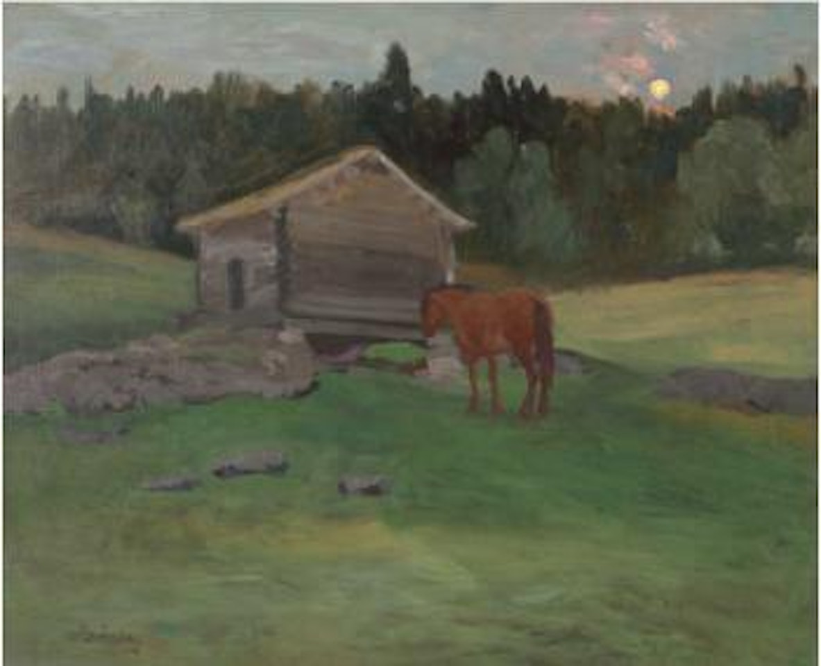 Landskap med hest og uthus by Christian Skredsvig