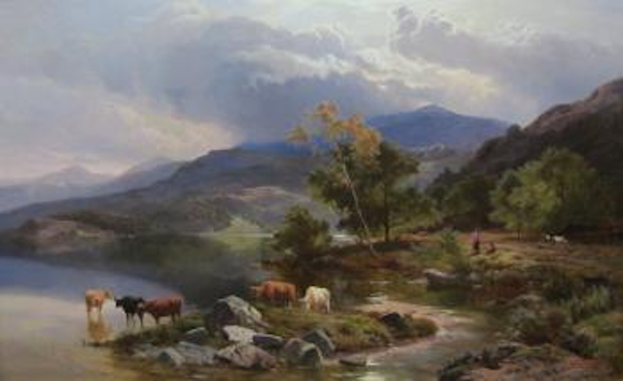 Highland cattle by the lochside by Sidney Richard Percy