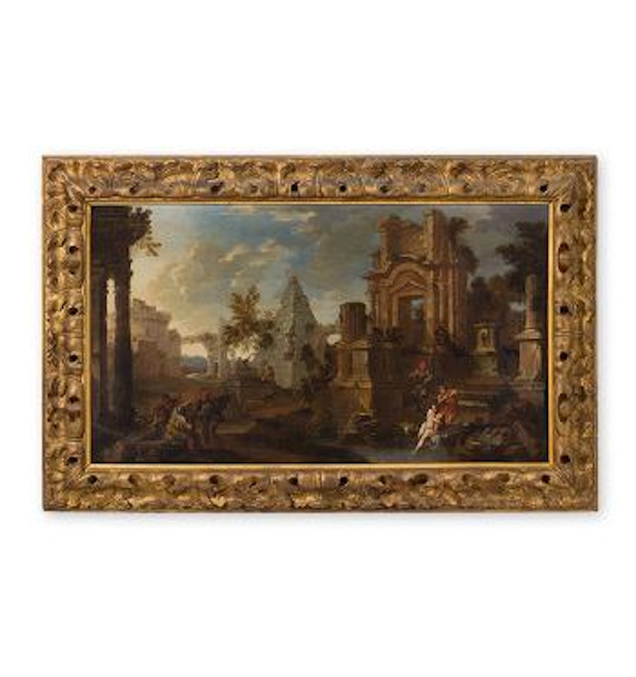 Architektur-Capriccio mit antiken Ruinen und Personenstaffage by Giovanni Ghisolfi