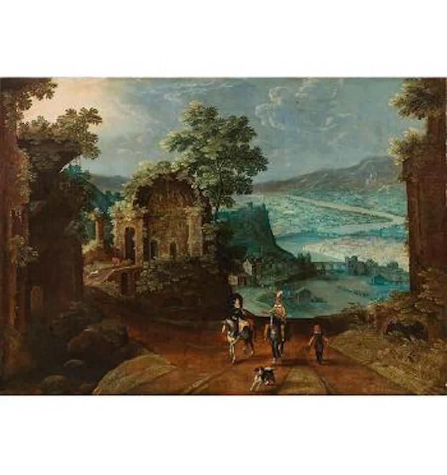 Reiterpaar auf einer Anhöhe by Tobias Verhaecht