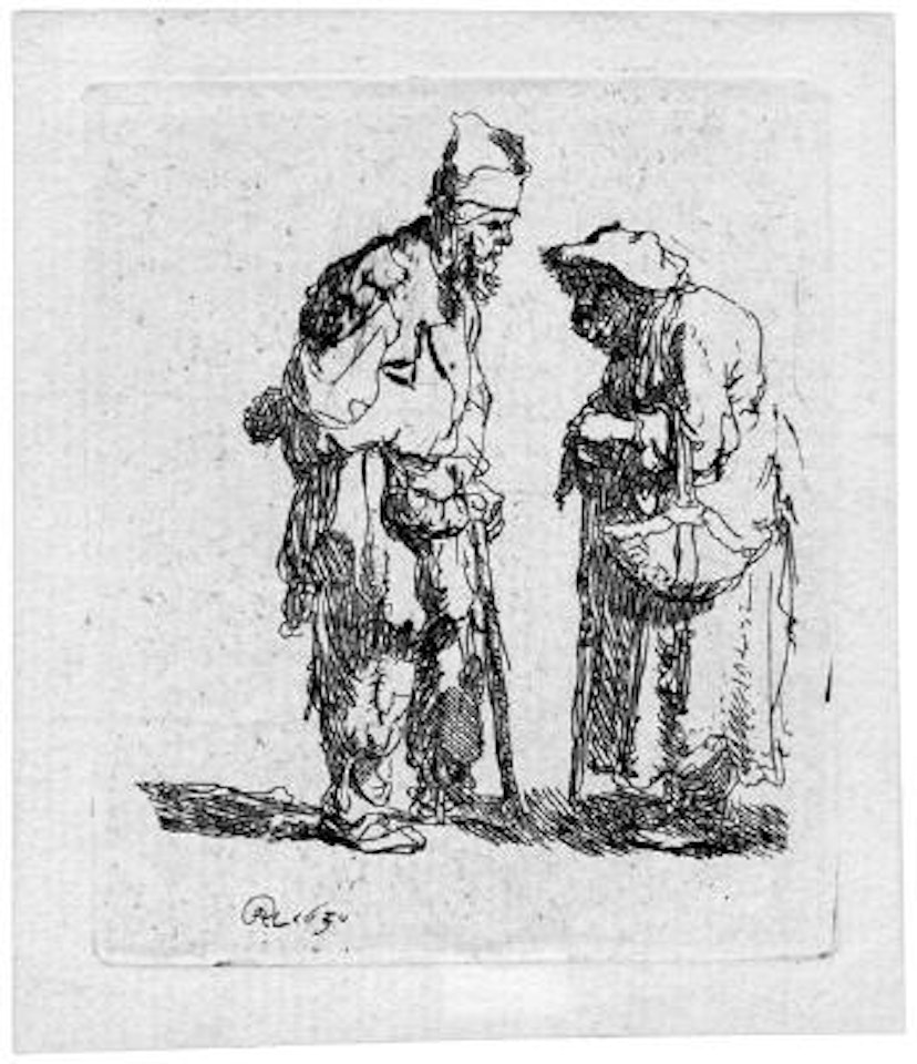 Bettler und Bettlerin in Unterhaltung by Attributed to Rembrandt Harmensz van Rijn