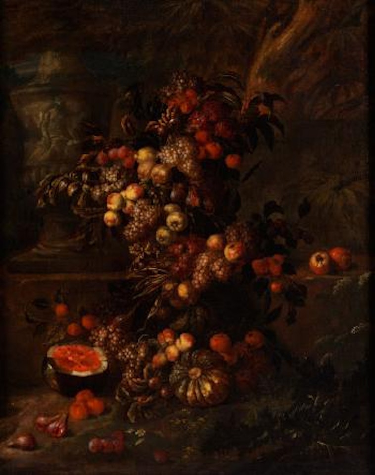 Früchtestillleben mit Antiker Steinvase by Jan Pauwel Gillemans