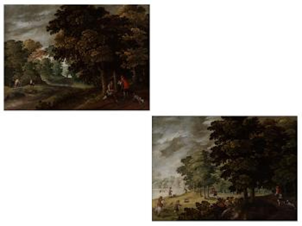 Waldlandschaften mit Flusslauf, Falkenjagd und Wanderern by Dutch School