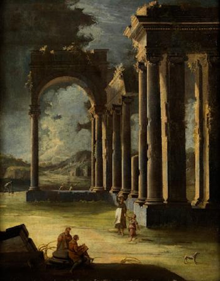 Antike ruinen mit figurenstaffage in nächtlicher beleuchtung by Gennaro Greco