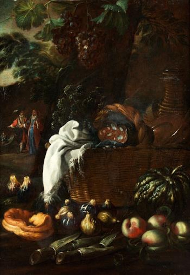 Essenskorb mit figuren im hintergrund (Die Vesper) by Pier Francesco Cittadini