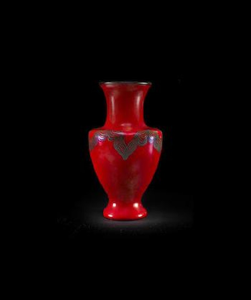 Decorated Red Baluster form Vase by Tiffany Studios