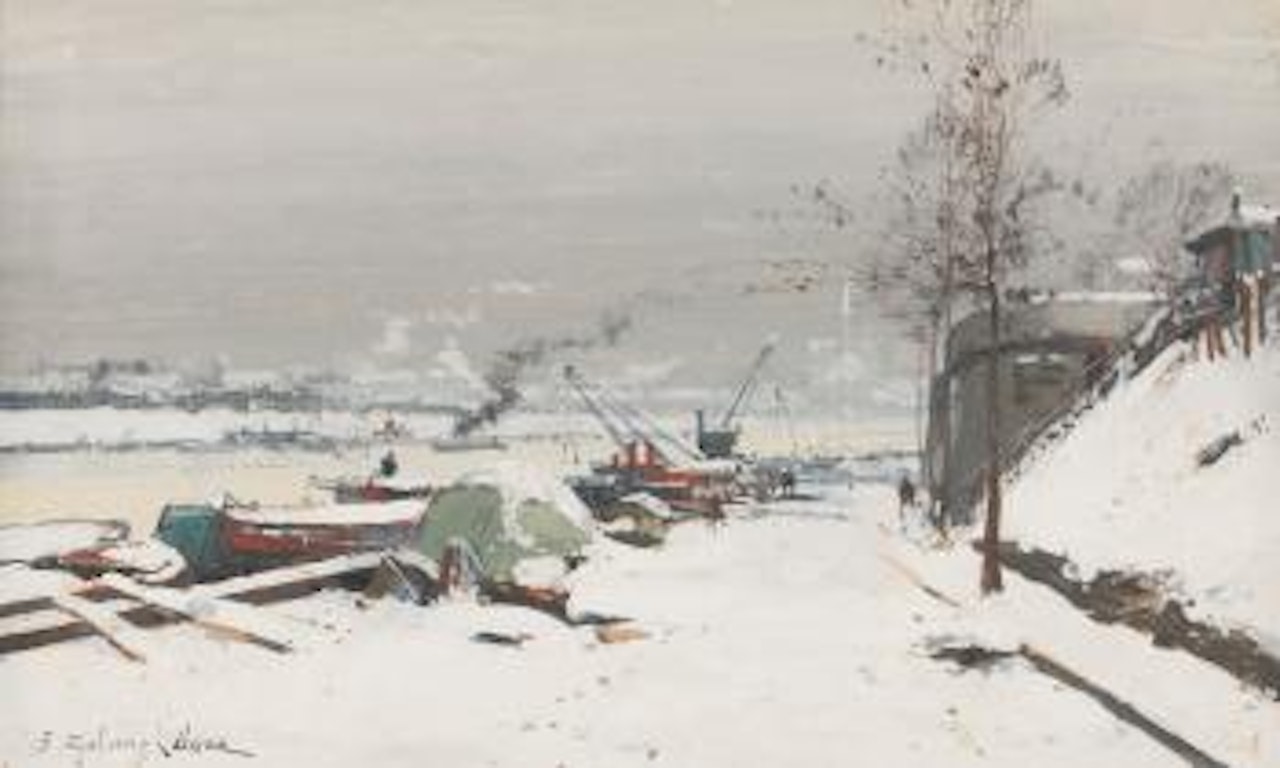 Quai de bercy sous la neige by Eugene Galien-Laloue