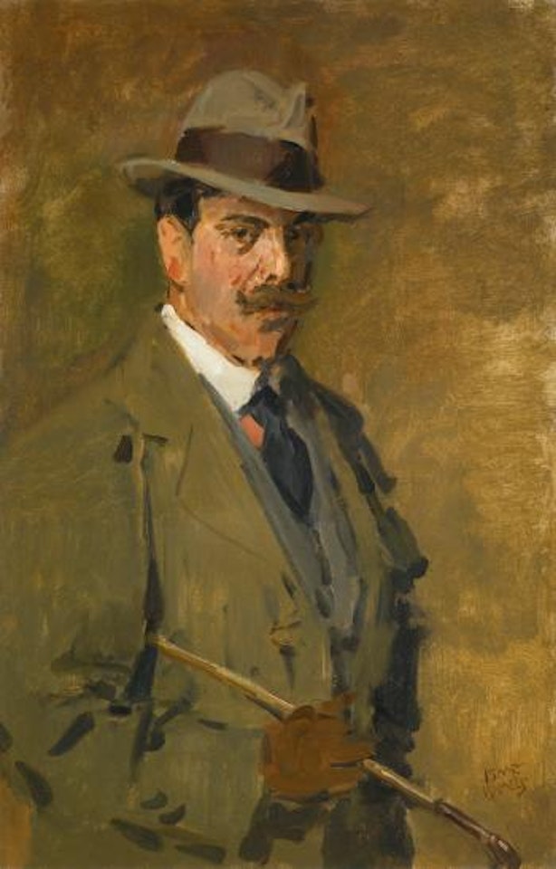 Huntsman holding a riding crop by Isaac Israels