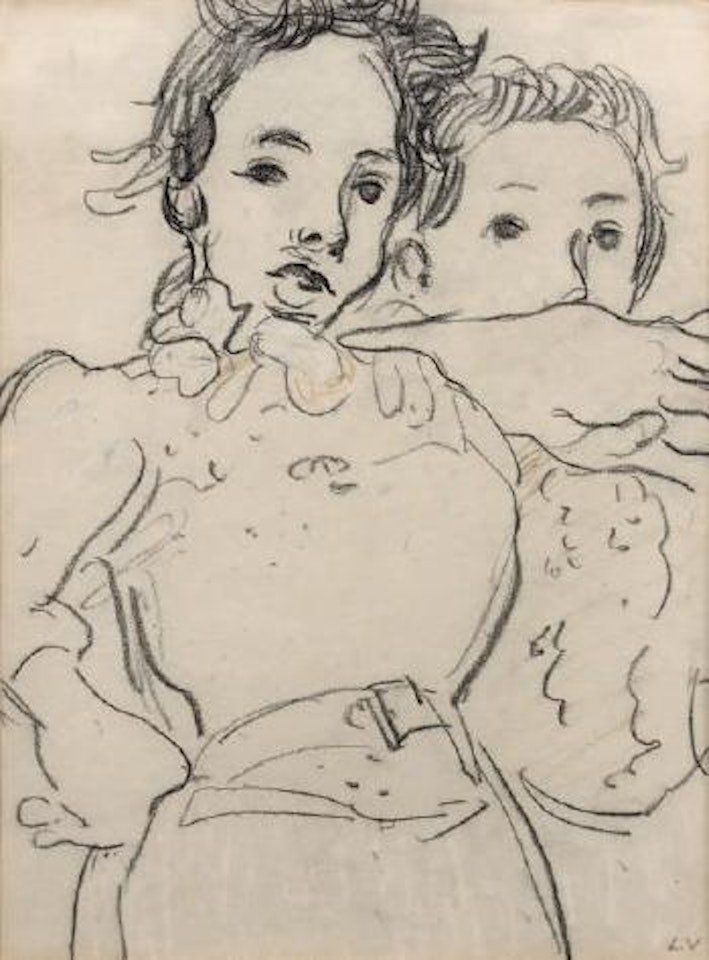 L'une à la main sur la hanche, l'autre à la main devant son visage by Louis Valtat