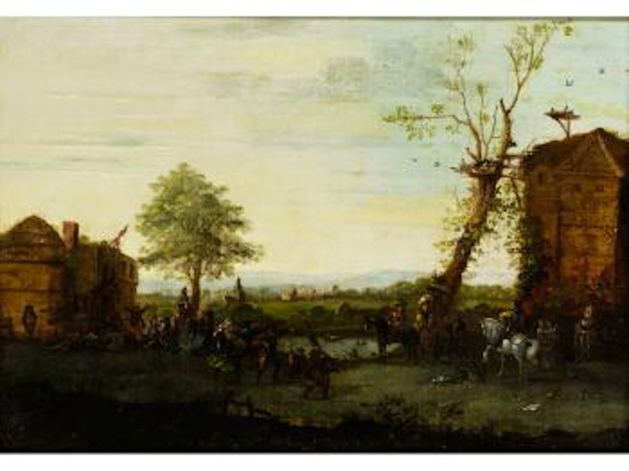 Dorffest zwischen zwei gebäuden auf wiese by Joost Cornelisz Droochsloot
